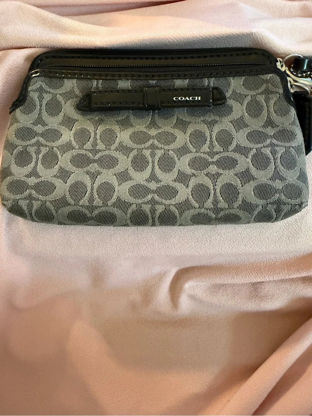 Coach Gray Wristlet with Silver Hardware and TWO pockets!